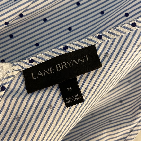 26W Lane Bryant Cotton Peplum Print Top with Asymmetrical Hem and Zipper Detail - Picture 6 of 17